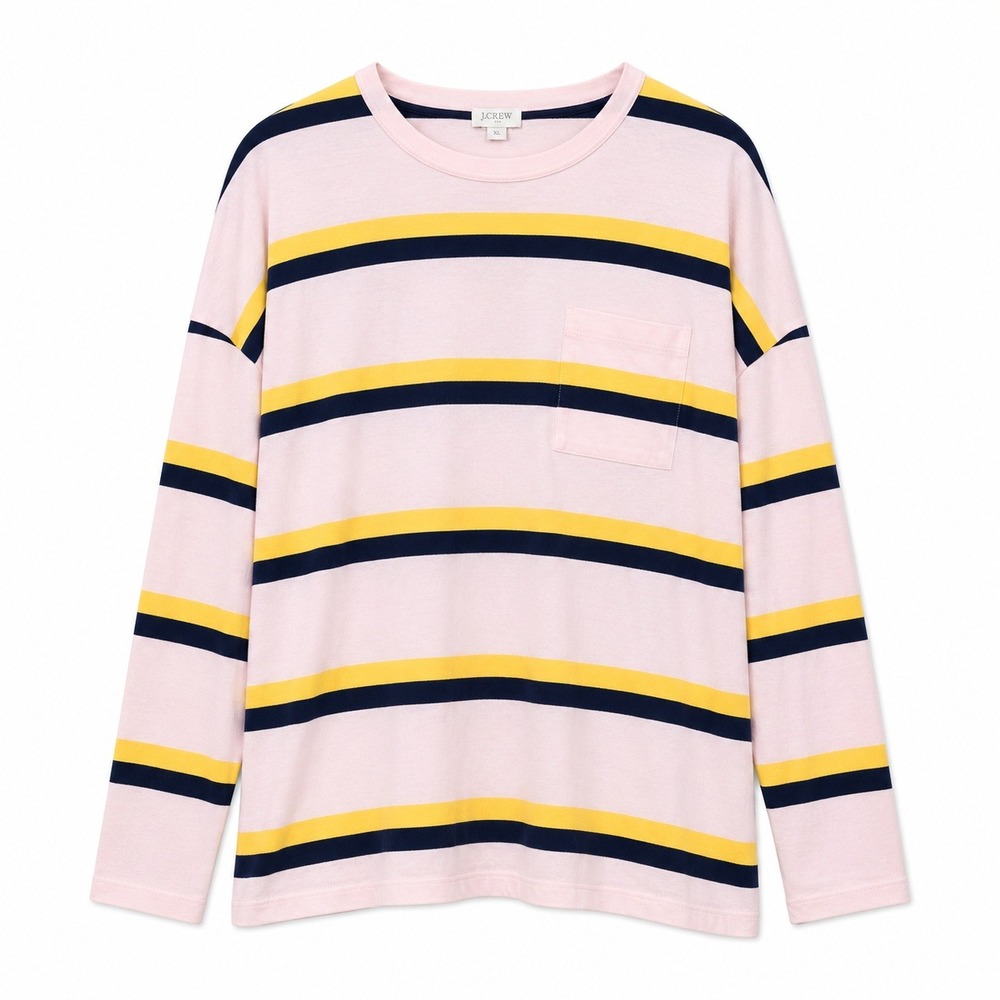 J.Crew Re-Imagined Striped Pocket Tee Womens XL Pink Yellow Navy Blue Excellent